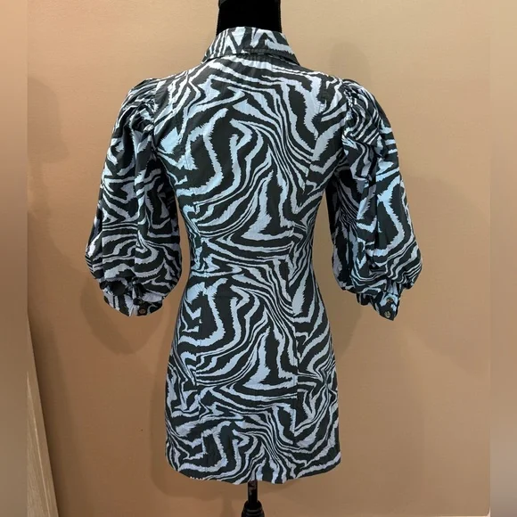 Women’s GANNI blue swirl pouf sleeve dress- Size 34 - Picture 6 of 10